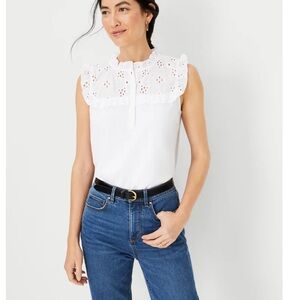 Ann Taylor White Sleeveless Eyelet Blouse